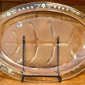 Vintage Glassbake Tree of Life Meat Serving Plate W/ Gold Starburst Trim.